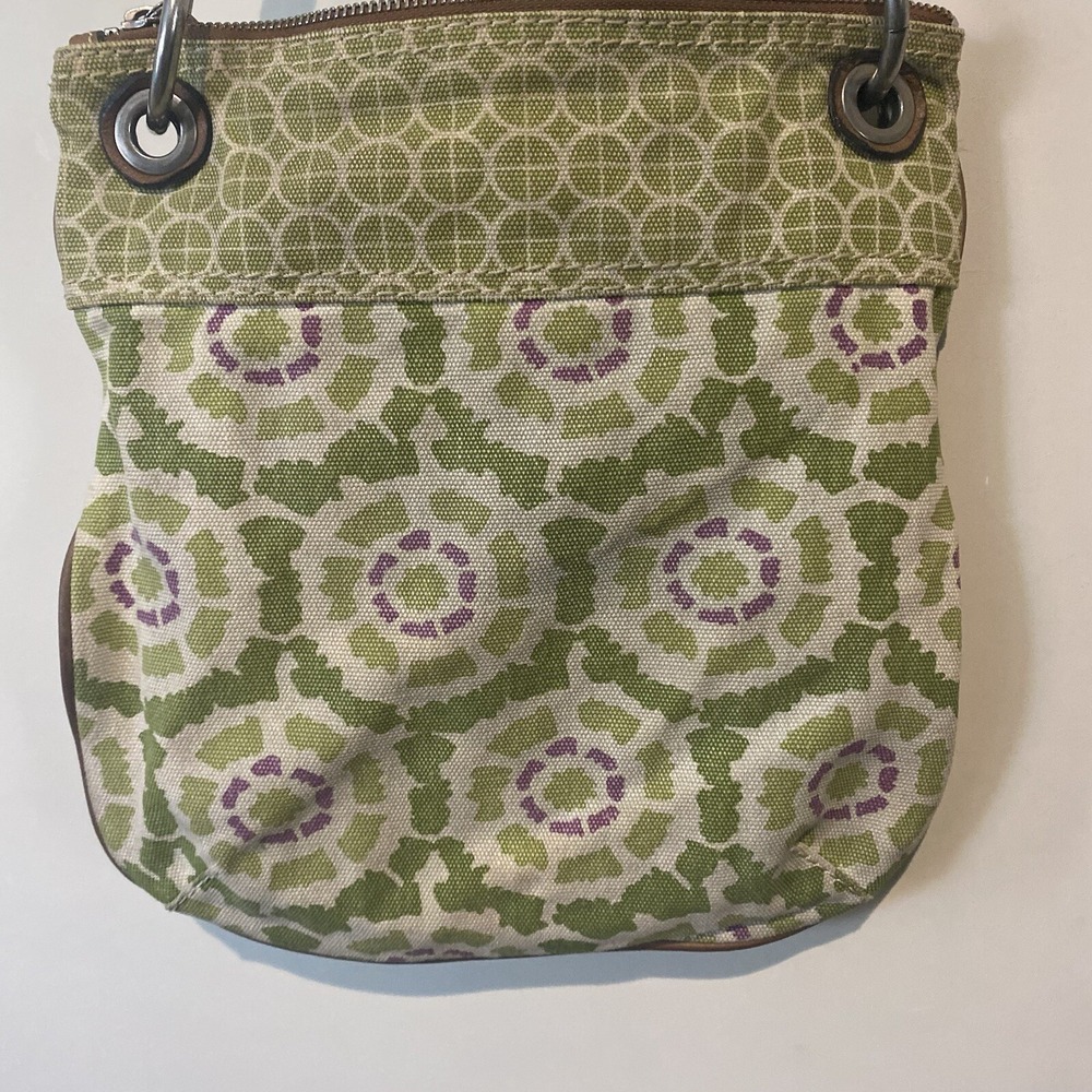 Fossil Canvas & Leather Crossbody Floral Diamond Bag Purse Removable Strap - Picture 5 of 16
